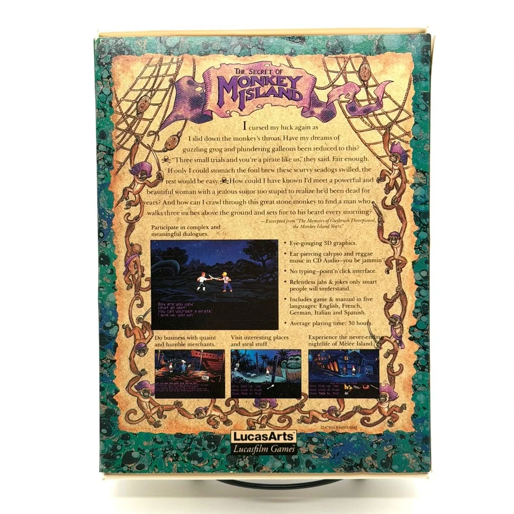 The Secret of Monkey Island PC CD-ROM Big Box Software Toolworks IBM CIB Vintage